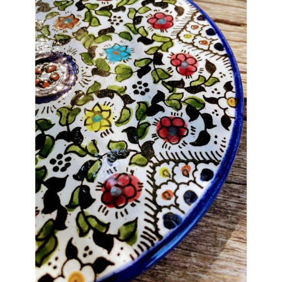 Vintage Stoneware tea trivet Hot Plate Blue floral Hand Painted - Picture 8 of 11